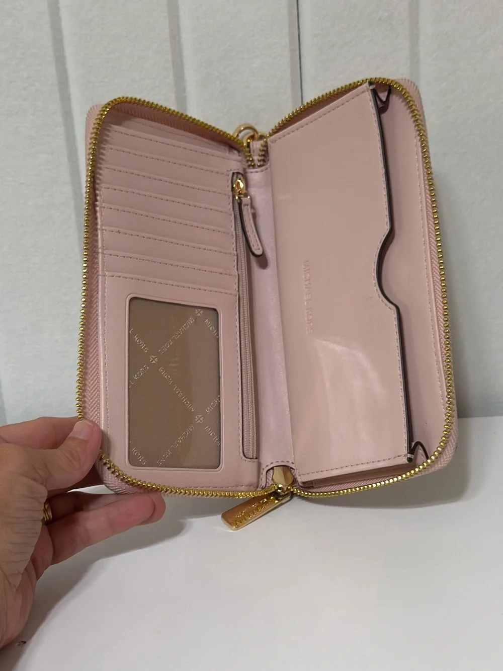 Michael Kors Blush Pink Pebbled Leather Zip Around Wristlet